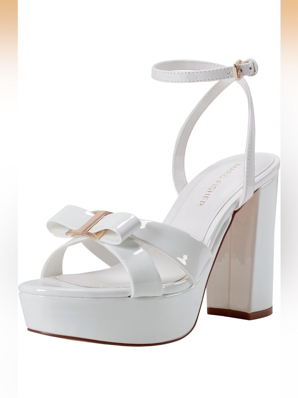 NWOT Marc Fisher Woman’s Diasee  White Patent Platform Sandal with Bow Accent 11